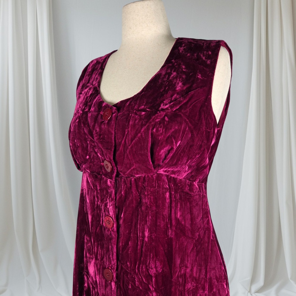 Creative Cottons‎ Velvet Dress Women's Large Rayon Fucia Retro Midi Button Front